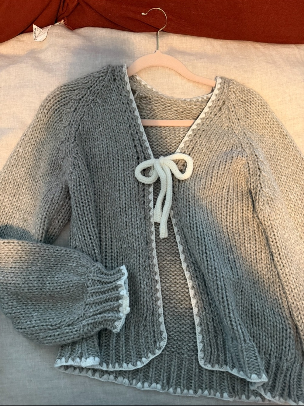 Cozy Gray Knit Tie-Front Women's Sweater